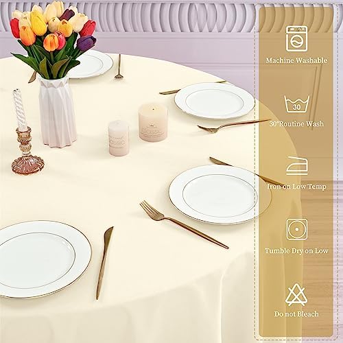 YMHPRIDE 6 Pack Round Tablecloth - Beige Polyester Round Table Cloth, 90 Inch - Washable Fabric Table Covers for Wedding, Party, Dining, Banquet - Image 4
