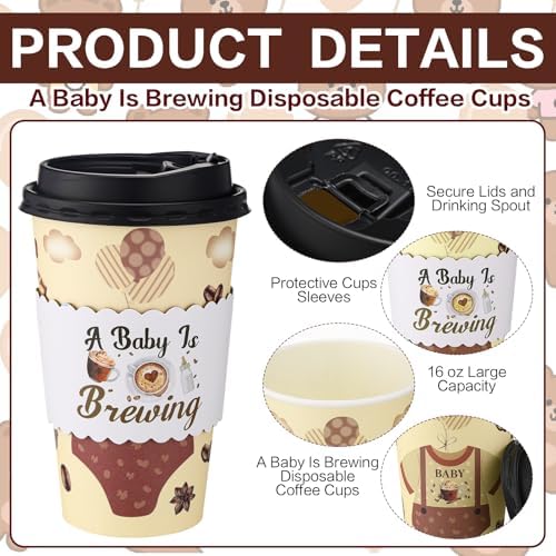 Jingmore 50 Set a Baby Is Brewing Coffee Cups Lids Straws Sleeves 16oz - Image 3