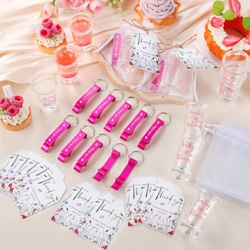 50 Sets Baby Shower Favors Shot Glasses Keychain Gifts, Bloom, Pink - Image 6