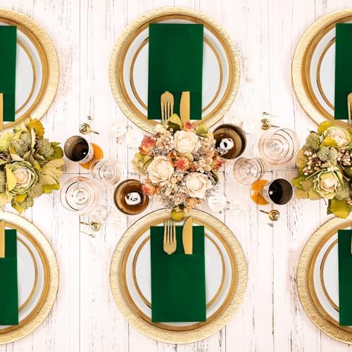 KAMMAK Dark Green Napkins Disposable with Pocket Cloth Like Dinner Paper Napkins 100 Pack Folded Guest Hand Towel for Party Decoration, Wedding Reception, Bathroom or Restaurant (16.5 x 16.5 inch) - Image 2