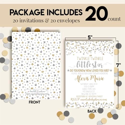 Amanda Creation Custom Baby Shower Invites Twinkle Baby Shower 20 5x7 Custom Personalized Gender Neutral Invitations With Envelopes - Image 4