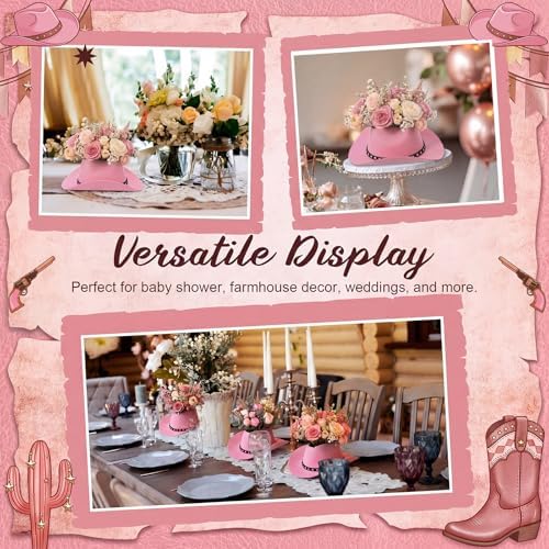 Didaey 6 Pcs Cowboy Hat Flower Vase Western Cowboy Party Table Centerpiece for Artificial Flower Cotton Linen Floral Vase with Top Opening Wedding Baby Shower Birthday Party (Star Belt,Pink) - Image 5