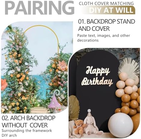 Arch Backdrop Stand and Cover Set, 3 Metal Balloon Arch Backdrop 7.2ft 6.6ft 6ft, Gold Arched Stand Frame for Wedding, Parties,Birthday, Backdrop Decorations (Black,7.2ft+6.6ft+6ft) - Image 6