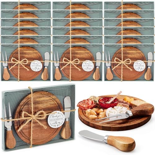 Maxcheck 18 Sets Baby Shower Prizes Cheese Board Knives Forks Acacia by Maxcheck