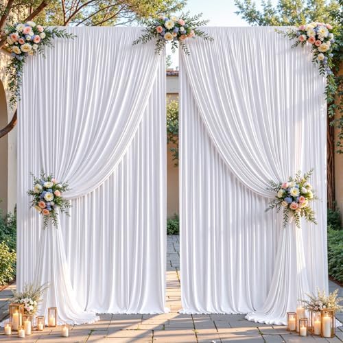 16ftx10ft Wrinkle Free White Backdrop Curtain - 10 Feet Photography Backdrop Drapes, Silky Polyester Back Drop Cloth for Wedding Baby Shower Balloon Arch Background by Unknown