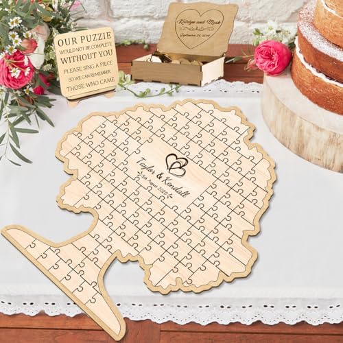 Personalized Tree of Life Wedding Guest Book Alternative Custom Wedding Guest Book Love Tree Puzzle Rustic Wedding Decorations for Party Engagement Reception Anniversary - Image 5