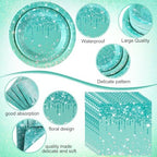 Funnymoom 452 Pcs Teal Glitter Party Decoration Supplies Serve 50 Guests - Image 3