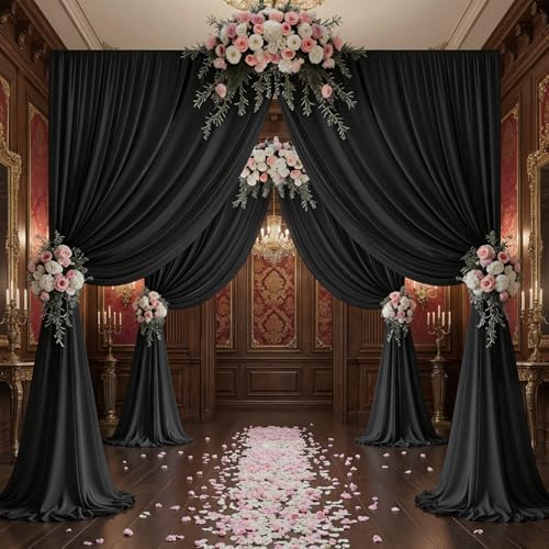 50x10ft Black Backdrop Curtain Panels for Parties - Wrinkle Free Polyester Photo Curtain Backdrop Wedding Back Drop Fabric Drapes for Party Decorations Background for Photography - Image 3