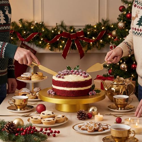 Wenqik 12 Inch Metal Gold Cake Stand with Cake Knife and Spatula, Round Dessert Table Display Stand Metal Dessert Tray Serving Platter for Party, Wedding, Birthday, Baby Shower, Anniversary - Image 6