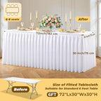 White Polyester Table Cloths for Rectangle 6 Foot Tables, 1 Pack Wrinkle Free Tablecloths Stretchy Banquet Ruffle Fitted Table Cover Desk Skirt for Parties Wedding Birthday Baby Shower - Image 4