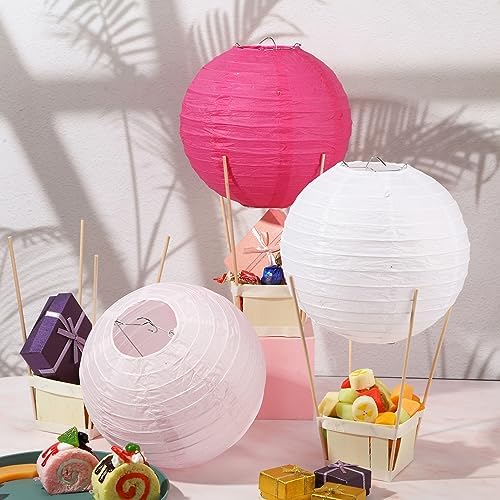 Namalu 24 Set Hot Air Balloon Table Centerpieces Baby Shower Party Decoration Paper Lanterns with Wooden Basket Sticks for Summer Birthday School DIY Craft(Hot Pink) - Image 5