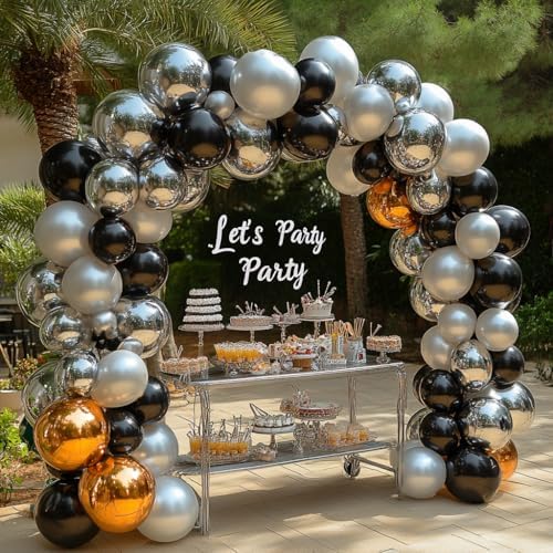 Bezente Black Silver Confetti Latex Balloons,60pcs 12 inch Black White Silver Metallic Chrome and Confetti Balloons and Electric Balloon Pump Multiple - Image 5