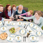 200pcs God Bless Plates Napkins Baptism Paper Tableware Set First Holy Communion Cake Dessert Disposable Dinnerware Blue Floral Party Decoration for Christening Birthday Decor Supplies Serves 50 - Image 6