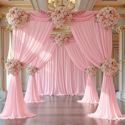 40ft x 10ft Peach Pink Backdrop Curtains, Wrinkle-Free Sheer Chiffon Fabric Photo Backdrop Drapes for Wedding Arch Party Ceremony Stage Photography Decorations - Image 3