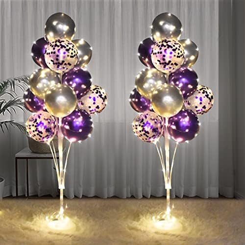 Cicicooie 2 Set Floor Balloon Stand Kit with String Light Balloon Holder Centerpieces Floor Decoration for Birthday Party Bachelorette Party (Purple&Silver) by Cicicooie