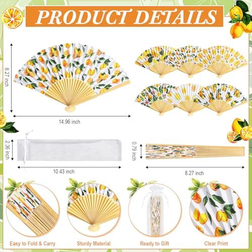 Briwooody 48 Set Lemon Hand Folding Fans with Organza Bags Bulk Wedding Favors for Guests Mediterranean Lemon Paper Fan for Bridal Shower Supplies Bridesmaid Gifts Italian Summer Party Decorations - Image 2