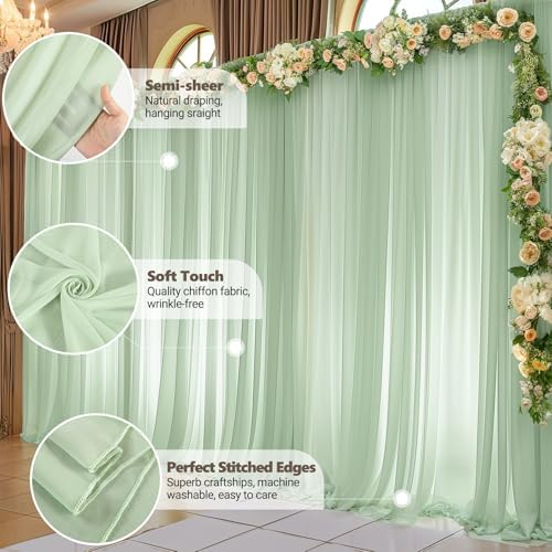 40ft x 10ft Sage Green Backdrop Curtains, Wrinkle-Free Sheer Chiffon Fabric Backdrop Drapes for Wedding Arch Party Ceremony Stage Photo Decoration - Image 6