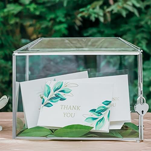 NCYP Small 10.2 x 5.9 x 7.9 Inches Silver Glass Cards Box with Slot and Lock for Micro Wedding, Birthday Party - Geometric Card Holder, Home Decorative, Slot Length 6.3'' (Glass Box Only) - Image 6