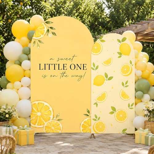 2PCS Lemon Baby Shower Decorations Arch Backdrop Cover 6ft 7.2ft Stretchy Spandex A Sweet Little One is on the Way Backdrop for Lemon Baby Shower Party Supplies Photo Props - Image 4