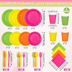 Kochorie 350 Pieces Neon Dinnerware Set, 7 & 9 inch Dessert Paper Plates Cups Napkins Plastic Cutlery Disposable Party Supplies for Neon Glow Party Birthday Baby Shower Wedding, Serve 50 Guests - Image 2