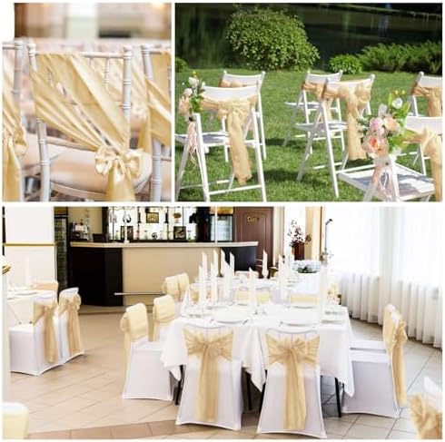 YMHPRIDE 60 PCS Champagne Satin Chair Sashes, 7x108 Inch Ties Chair Bows - Image 7