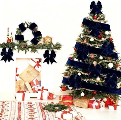 Meseey 4 Inch Wide Navy Velvet Wired Ribbon, 10 Yards Velvet Ribbon with Wire Edge for Christmas Tree, Wreaths, Gift Wrapping, Bows, Crafts and Holiday Decorations - Image 7
