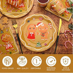 Skylety 200 Pcs Christmas Party Supplies Paper Plate, Serve 50, Gingerbread - Image 2