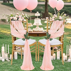 QueenDream Blush Sashes Wedding Decorations: 50PCS Tulle Chair Cover Bands Aisle Sheer Chair Bows for Birthday Party Banquet - Image 2