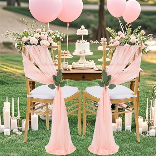 QueenDream Blush Sashes Wedding Decorations: 50PCS Tulle Chair Cover Bands Aisle Sheer Chair Bows for Birthday Party Banquet - Image 2