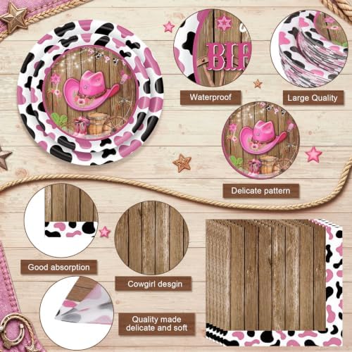 Pickmesh 250 Pcs Cowgirl Birthday Party Decoration Pink Barn Plate Serve 50 - Image 3