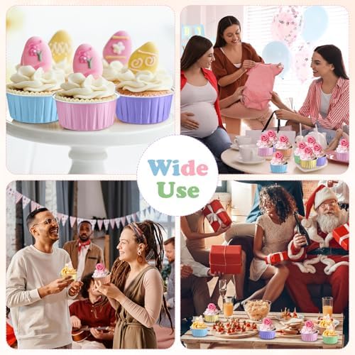 200 Pack Aluminum Cupcake Liners with Lids,Macaron,Plain - Image 6