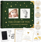 Book Keepsake, Baby Memory Book From Pre-Birth to 5th Year, with 2 Photo Pockets, Milestone Stickers, Hand/Footprint Inkpad, Baby Album and Baby Book for Girls or Boys (Dark Sage) by BLUSHYBABY