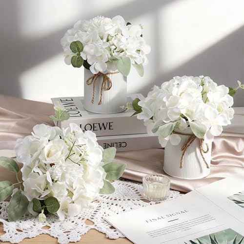Auihiay 10PCS Flower Centerpieces for Tables, White Hydrangeas and Roses - Image 3
