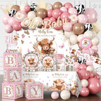 Cocomigo Highland Cow Baby Shower Decorations Pink, Boho Cow Shower Decor by Unknown