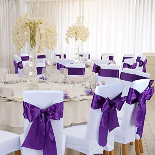 Babenest 50pcs Satin Chair Sashes Ties for Party Wedding, Purple - Image 3