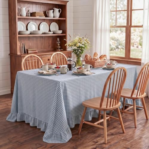 Eternal Beauty Gingham Ruffled Tablecloth Dusty Blue White 60x102 Farmhouse by EternalBeauty