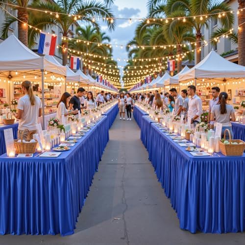 Royal Blue Polyester Table Clothes for 4 Foot Rectangle Tables, Wrinkle Free Fitted Table Cover 4ft Stretch Tablecloths with Skirt for Parties Weddings Birthday Banquet Baby Shower - Image 5