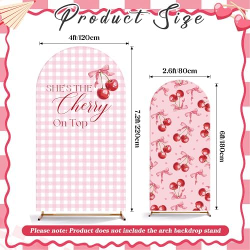 Mindsoft 2 Pcs Cherry on Top Arch Backdrop Cover, Pink - Image 3
