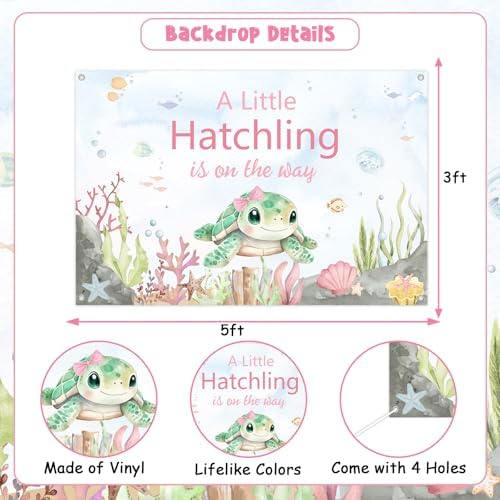 Jollyboom Sea Turtle Baby Shower Decorations Girl, a Little Hatchling Is On The Way Backdrop Banner Cake Topper Hanging Swirls Ceiling Streamers Garland Balloons Table Honeycomb Centerpieces - Image 5