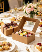 COTOPHER 50Pcs Cookie Boxes with Ribbons, 9x6x3 Inch Brown Bakery Boxes - Image 2