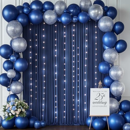 Shillance 30x10ft Navy Blue Backdrop Curtains with Lights Photo Drapes Wrinkle Free Fabric Backdrop Curtain for Wedding Birthday Party Baby Shower Bridal Shower Home Party Background Decorations - Image 3