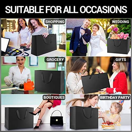 EUSOAR Exra Large Gift Wrap Bags Bulk, 25 Pack 16x6x12 inches Black Paper Heavy Duty Bags with Handles, for Business, Grocery, Boutique, Retail, Wedding, Party Favors, Baby Showers, Birthdays - Image 5
