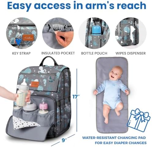 PILLANI Baby Diaper Bag Backpack - Backpack Diaper Bag w/Large Capacity - Baby Shower Gifts - Waterproof Travel Diaper Bags w/Changing Pad, Insulated Bottle Holders, Padded Straps - Baby Boy Stuff - Image 5