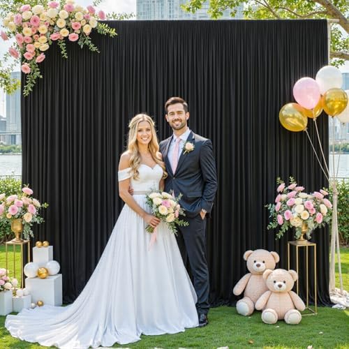 10ft x 10ft Black Backdrop Curtain for Parties Black Wrinkle Free Backdrop Drapes Panels for Birthday Party Wedding Photo Photography Polyester Fabric Background Decoration - Image 2