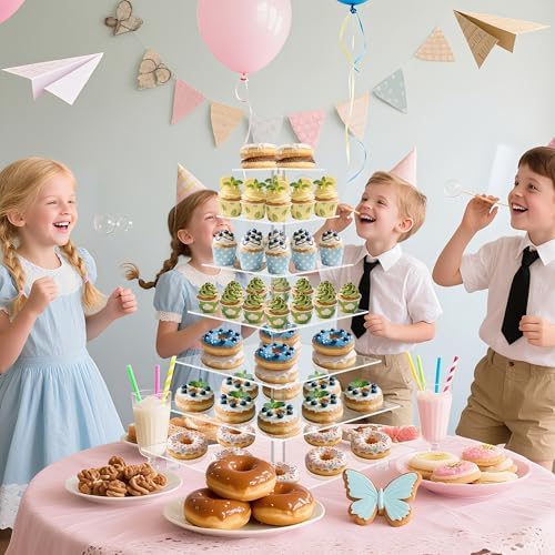 YestBuy 7 Tier Square Acrylic Maypole Cupcake Stand Cupcake Tower Stand, Premium Cupcake Holder, Display for Pastry Wedding Birthday Party - Image 2