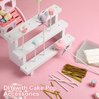Tuanse 2 Pack Wooden Cake Pop Stand 3 Tier Cake Pop & Lollipop Display Holder with 100 Treat Bags Lollipop Sticks and Gold Twist Ties for Dessert Table Wedding Baby Shower Birthday Party(Wood) - Image 6