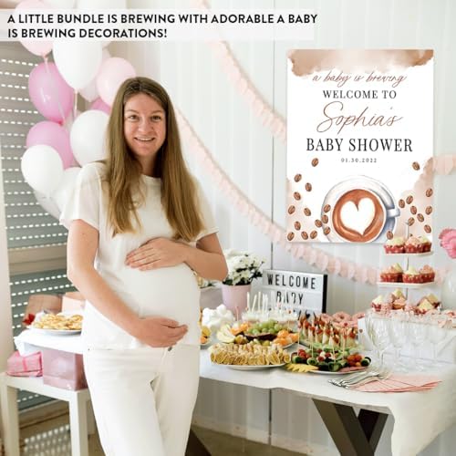 Andaz Press Personalized A Baby is Brewing Baby Shower Decorations, Watercolor Neutral Welcome Sign Decor Coffee Themed, Brewing Coffee Decorations, 16x20 Inch - Image 5