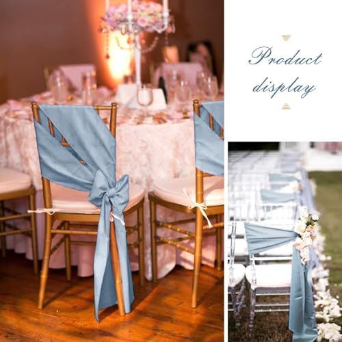 60 Pcs Dusty Blue Chair Sashes Satin Chair Bows Sashes for Party, Hotel, Wedding, Reception, Restaurant Event Decoration (7 x 108 inch) - Image 6