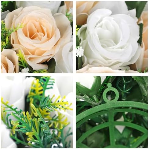 Briful Fake Floral Balls for Centerpieces - 2PCS 11.8" Large Faux Rose Flower Arrangement Silk Flower Bouquet for Home Wedding Party Anniversary Table Vase Flower Stand Decor(Champagne White) - Image 3