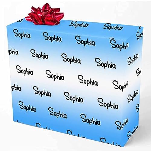 MyPupSocks Custom Text Wrapping Paper Gradient Blue & White, Personalized Name Gift Wrap Paper Funny Wrapping Paper Roll 58x23 for Boys Girls Kids Birthday Christmas Winter Holiday 3 Rolls by MyPupSocks